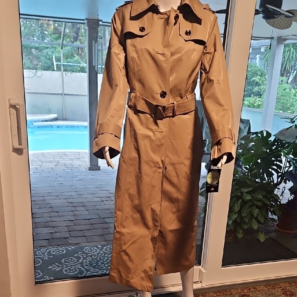 NWT Classic London Fog Long Tan Trench Coat Sz M - Picture 2 of 12